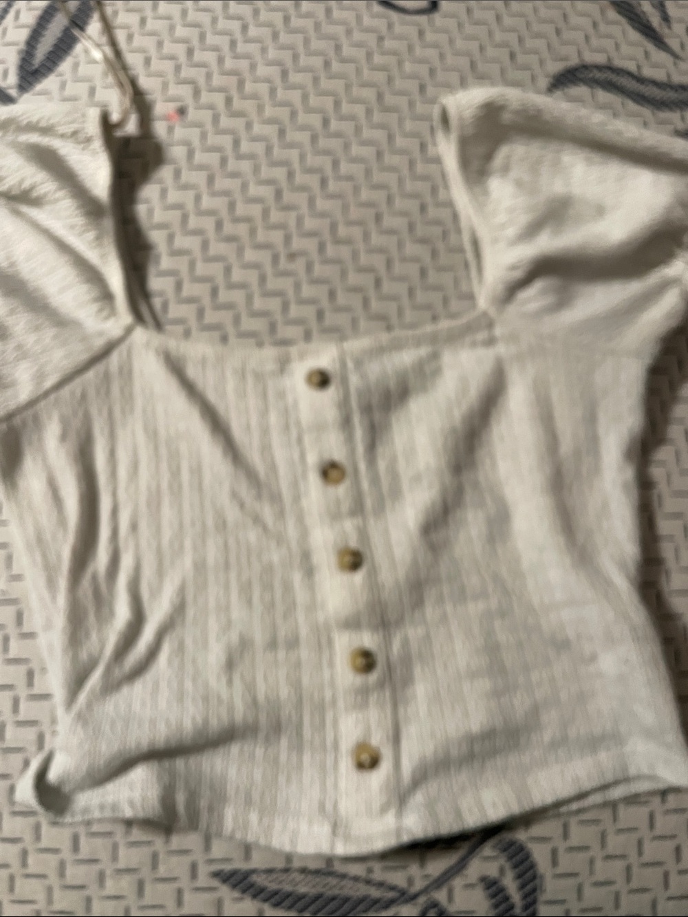 Forever 21 Cream Ribbed Button-Front Crop Top